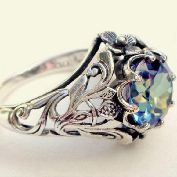 Rainbow Topaz Cocktail Silver Fashion Ring Sz 10 New - Picture 2 of 4
